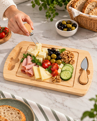 Bamboo Cheese Serving Board with Fork & Knife