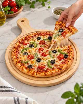 Round Bamboo Pizza Serving Board with Handle