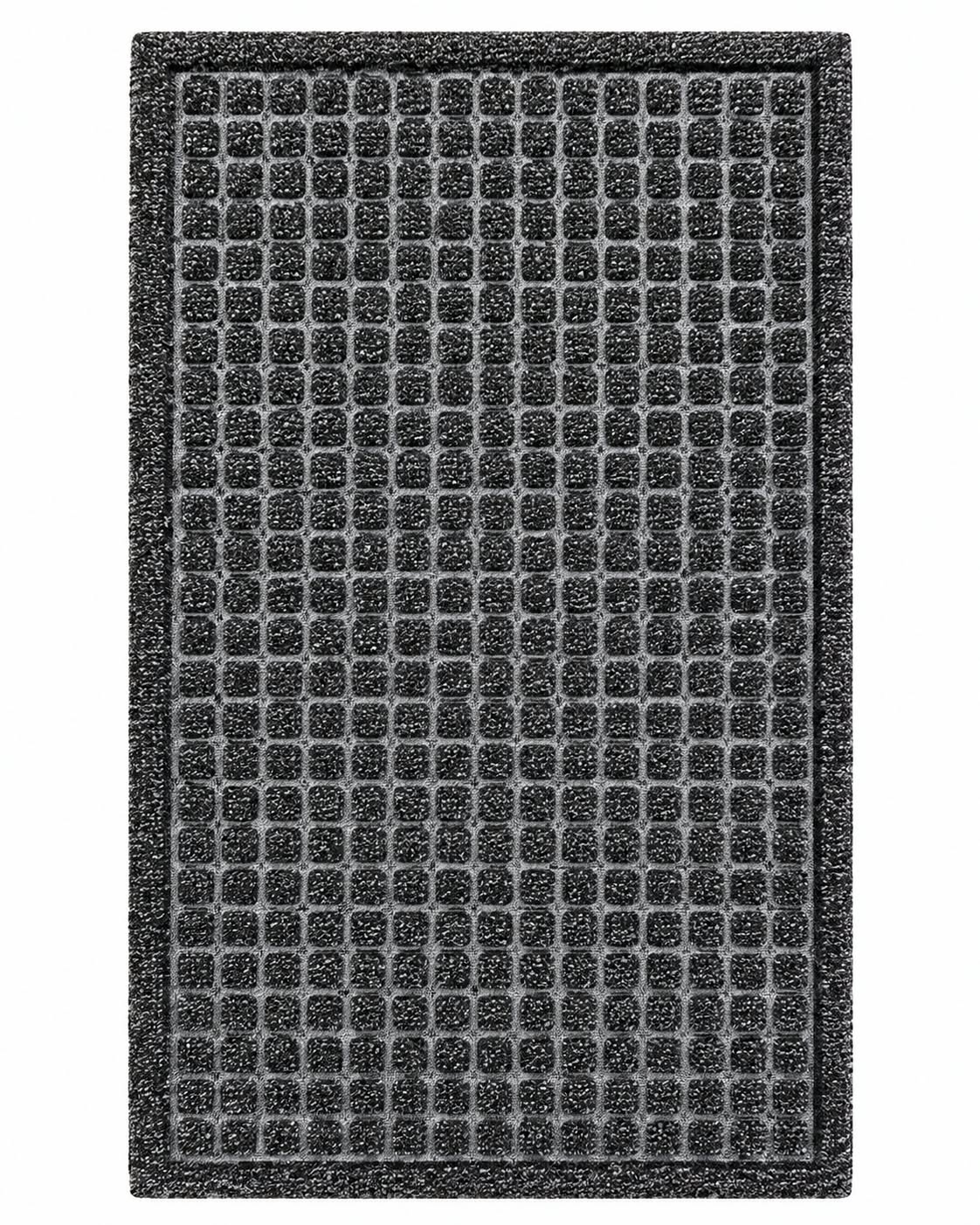Square grid textured doormat in black and brown