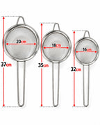 3-piece mesh strainer set sizes 16 18 and 20 cm