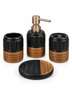 Four-piece bathroom accessory set with round soap dish