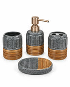 Four-piece bathroom accessory set with round soap dish