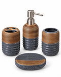 Ribbed speckled bathroom accessory set with oval soap dish