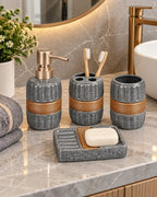 Speckled four piece gold-accent bathroom set