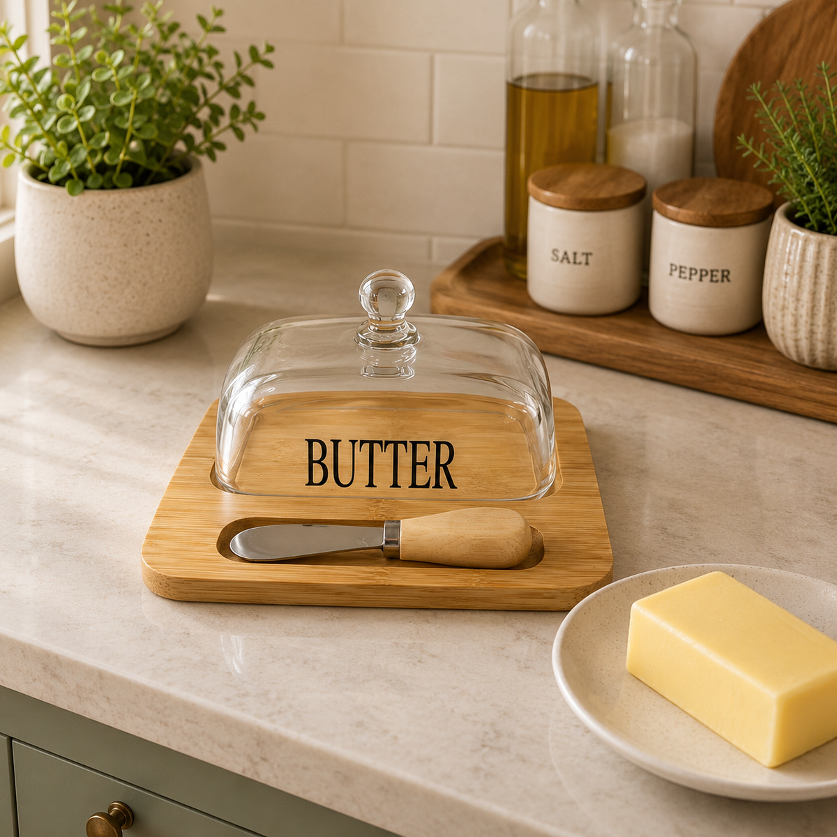Bamboo Butter Dish with Clear Lid