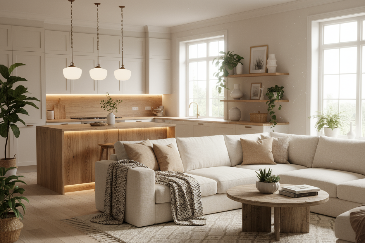 kitchen with living room cozy design