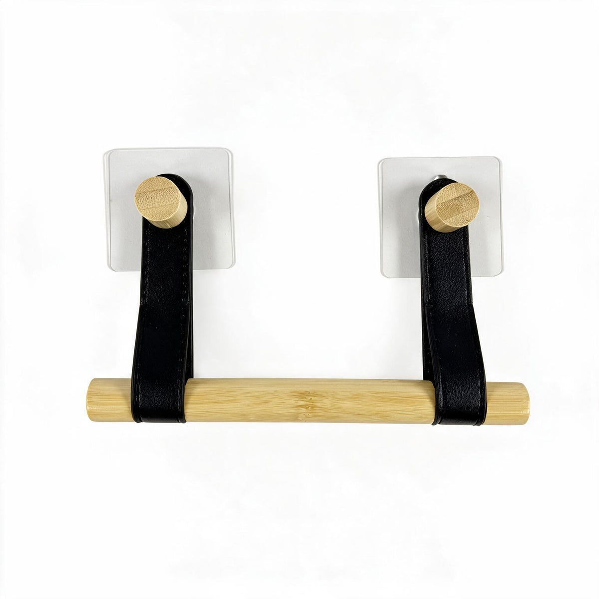 No-Drill Bamboo Towel Holder with Leather Straps