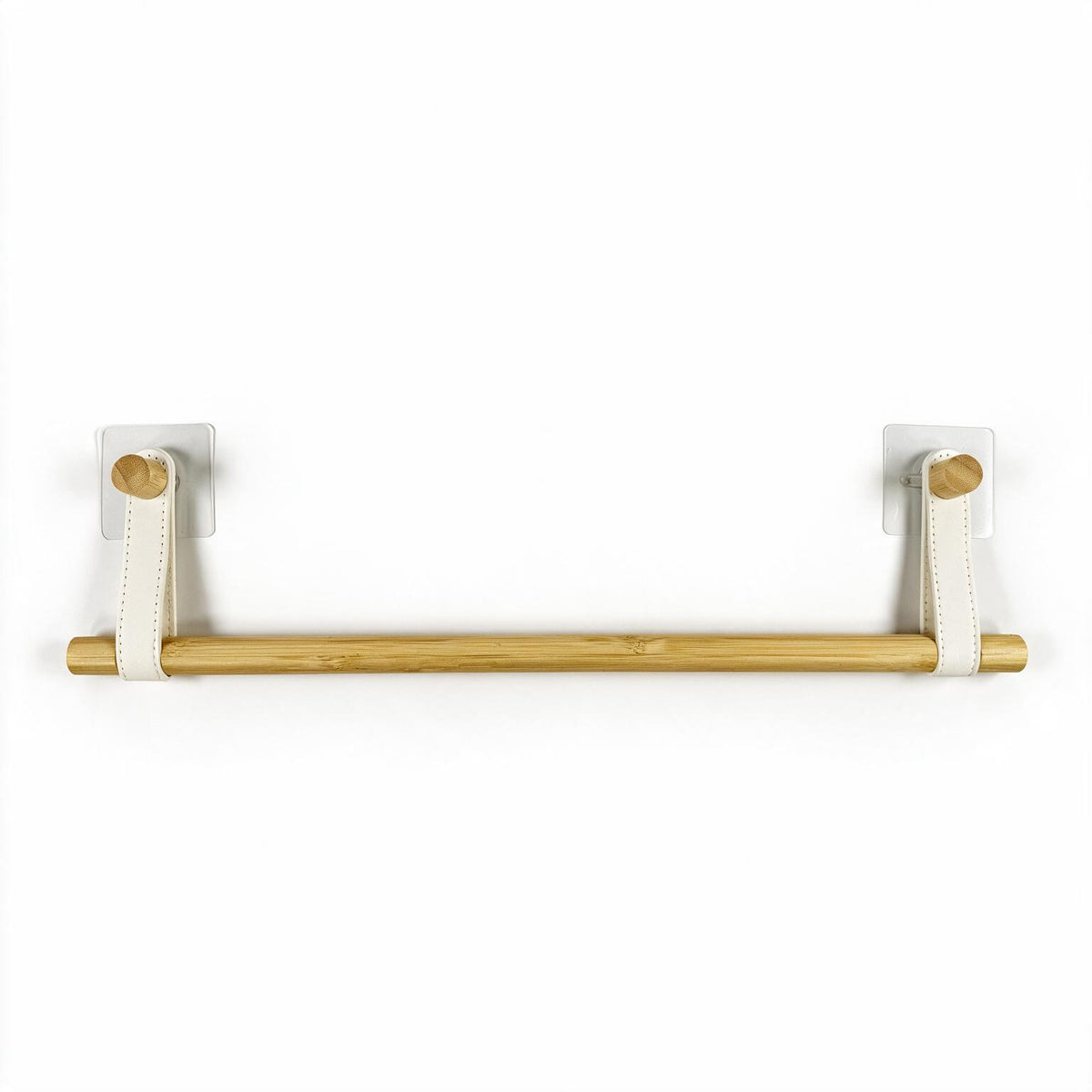 No-Drill Bamboo Towel Bar with Leather Straps