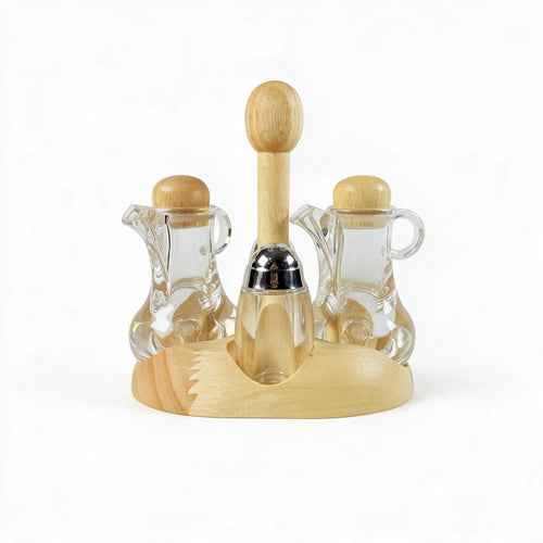 4-Piece Oil, Vinegar & Spice Set with Wooden Stand