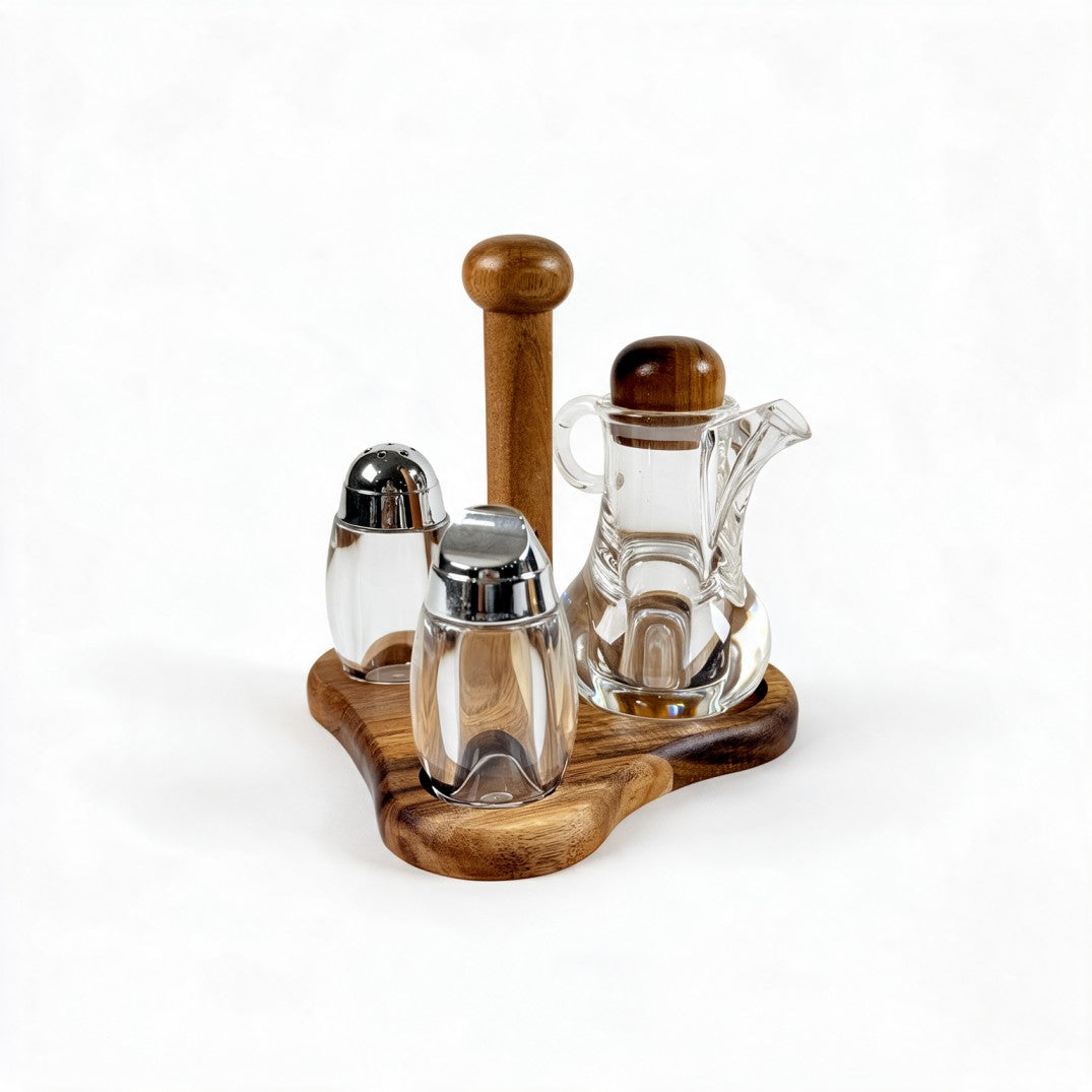 3-Piece Oil & Spice Condiment Set with Wooden Stand