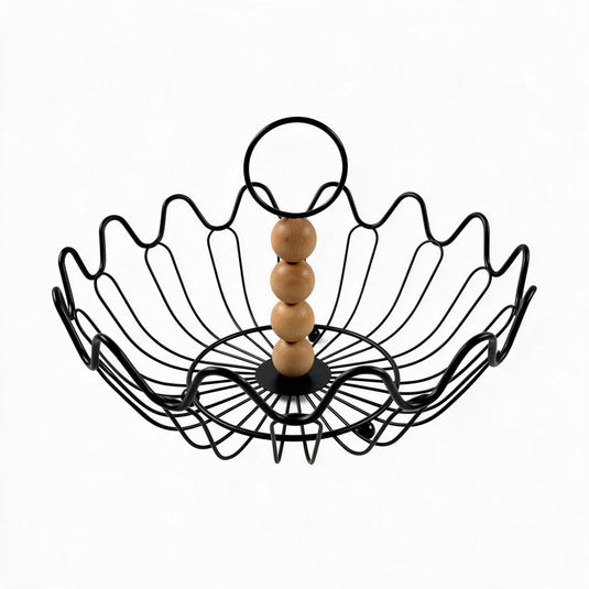 Wavy Metal Wire Fruit Basket with Wooden Beads