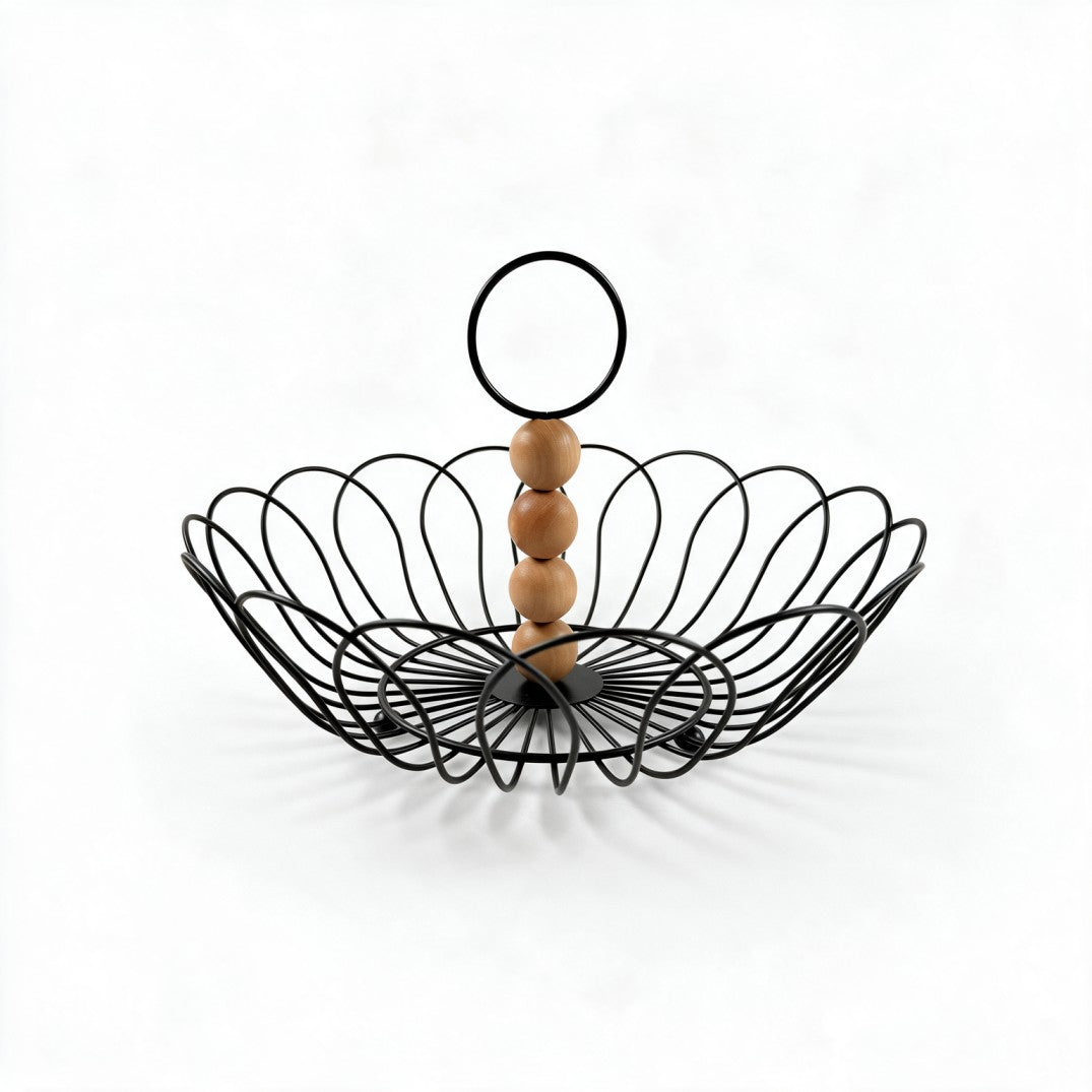 Metal Wire Fruit Basket with Wooden Beads