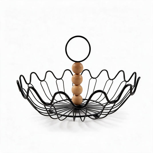 Wavy Metal Wire Fruit Basket with Wooden Beads