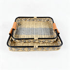 2-Piece Natural Rectangular Woven Storage Basket Set-Gray