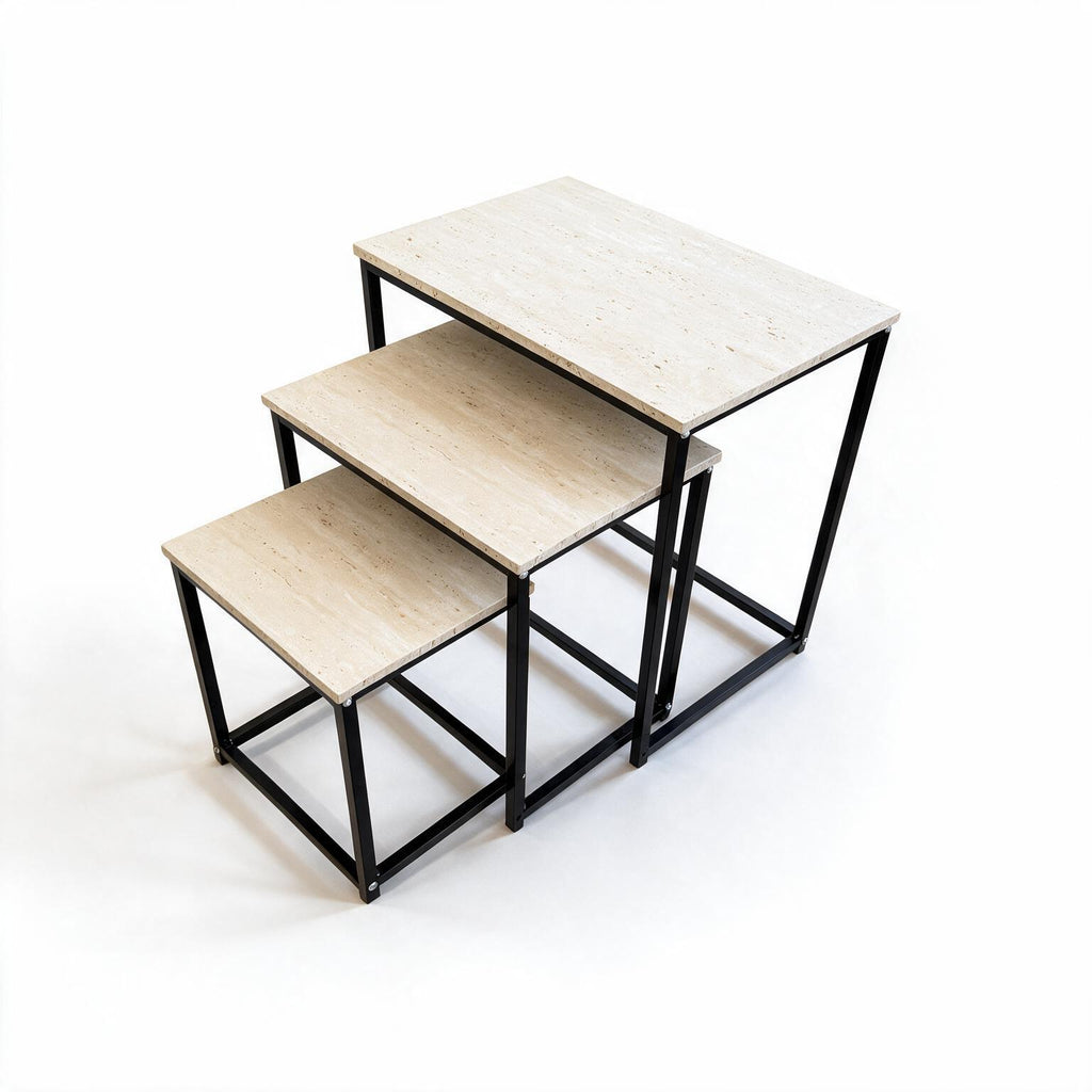 3-Piece Industrial Wood Nesting Table Set