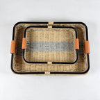 2-Piece Natural Rectangular Woven Storage Basket Set-Gray