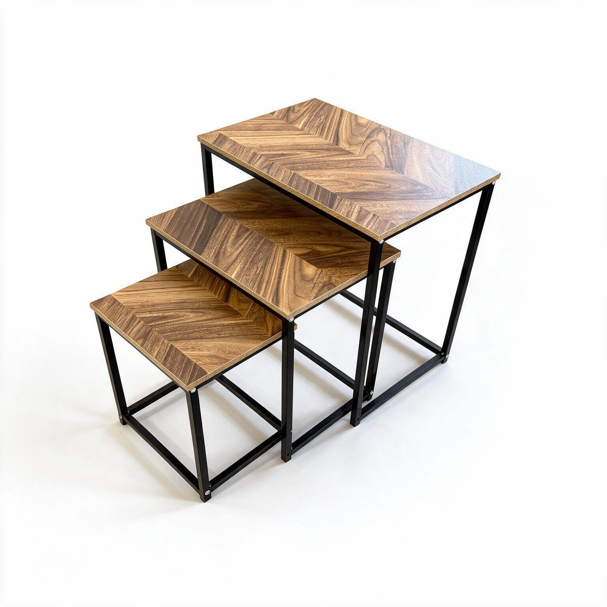 3-Piece Industrial Wood Nesting Table Set