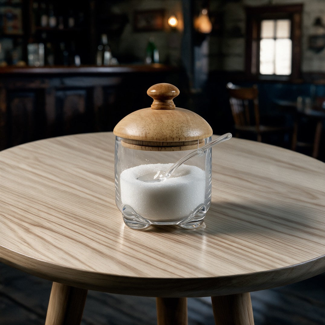 Plexi Sugar Jar with Wooden Lid & Spoon-Round
