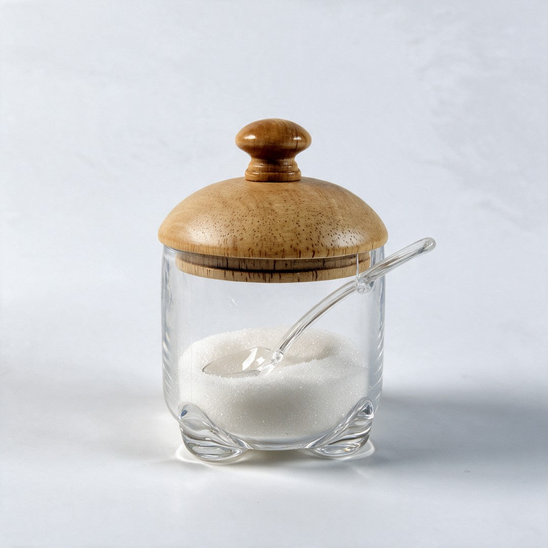 Plexi Sugar Jar with Wooden Lid & Spoon-Round