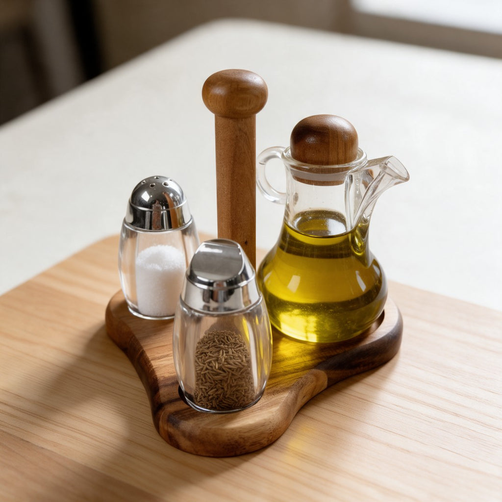 3-Piece Oil & Spice Condiment Set with Wooden Stand
