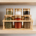 Amber Glass Spice Jar Set with Wooden Rack 6-Piece