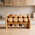 Glass Spice Jar Set with wooden Rack 8-Piece