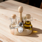 4-Piece Oil, Vinegar & Spice Set with Wooden Stand