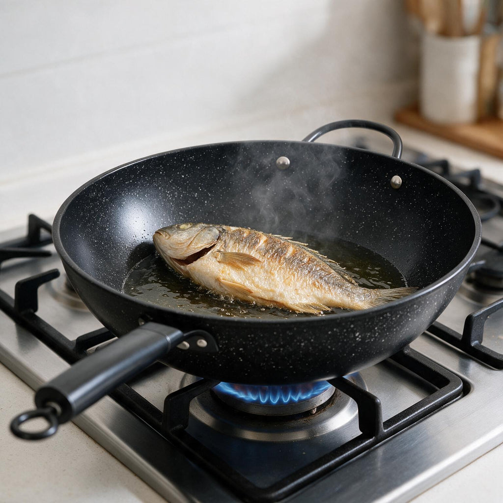 Granite Non-Stick Wok Pan with Long Black Handle