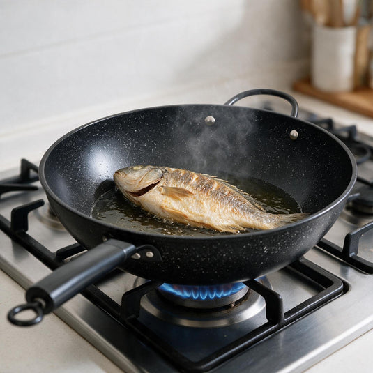 Granite Non-Stick Wok Pan with Long Black Handle