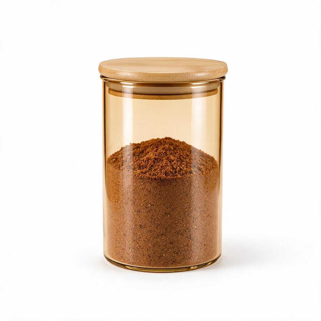 Amber Glass Spice Jar Set with Wooden Rack 6-Piece