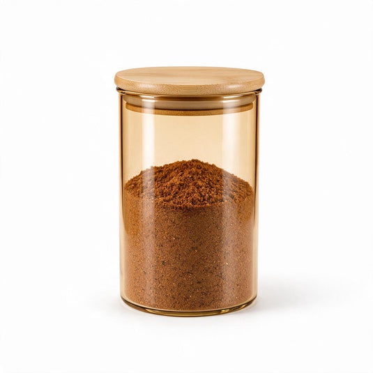 Amber Glass Spice Jar Set with Wooden Rack 6-Piece