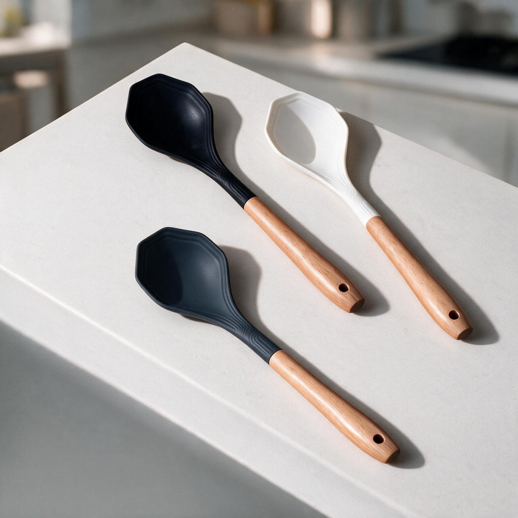 Silicone Serving Spoon with Wooden Handle