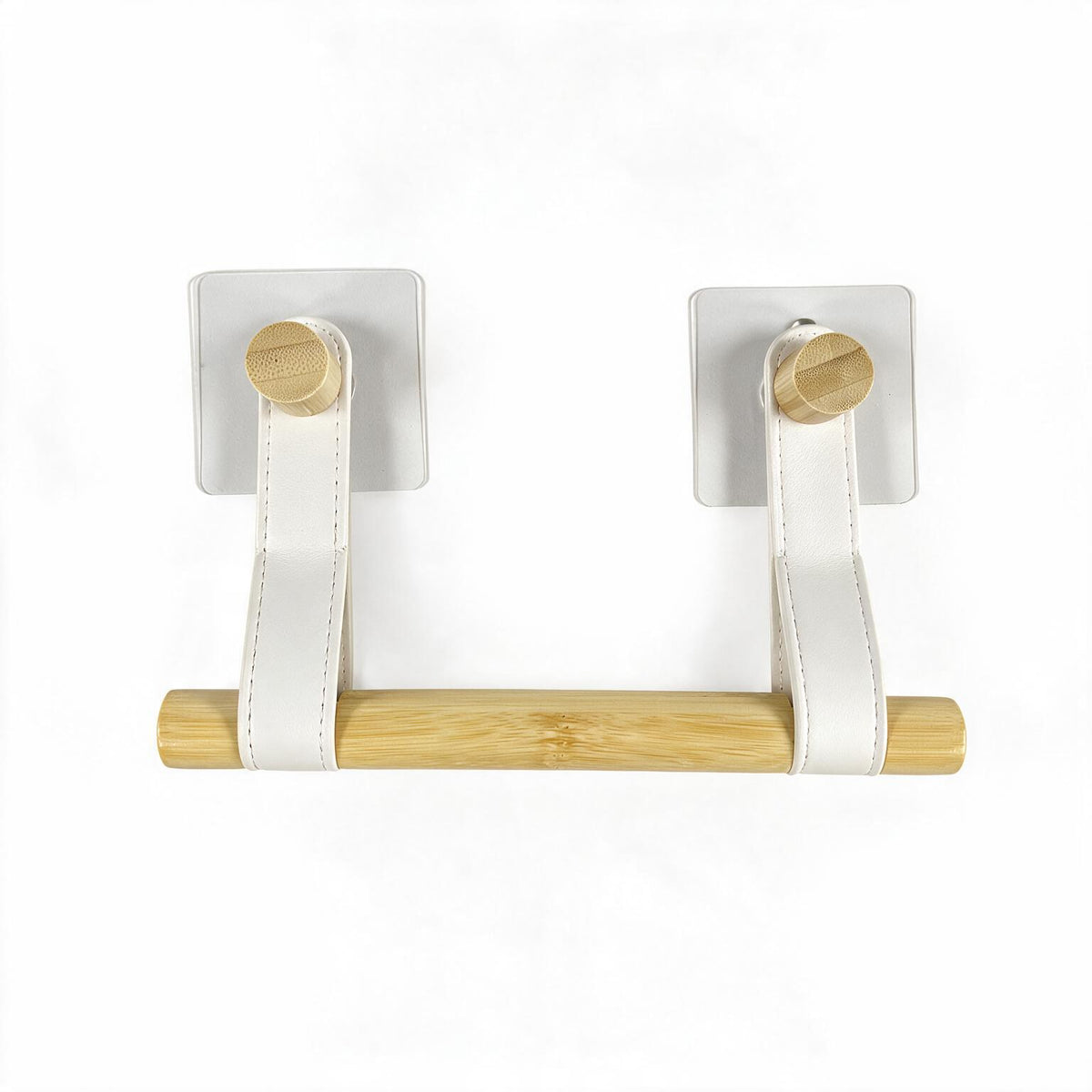 No-Drill Bamboo Towel Holder with Leather Straps