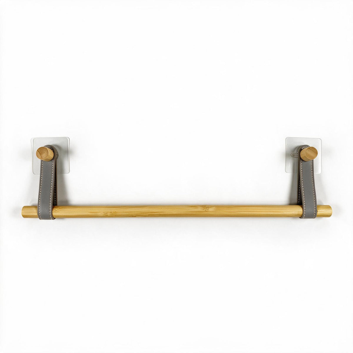 No-Drill Bamboo Towel Bar with Leather Straps