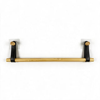 No-Drill Bamboo Towel Bar with Leather Straps