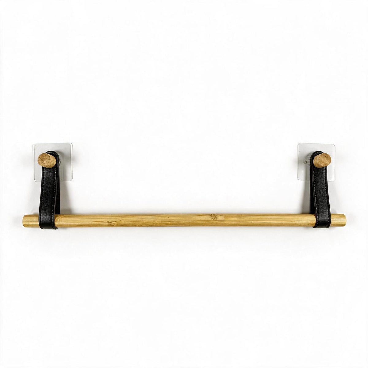 No-Drill Bamboo Towel Bar with Leather Straps