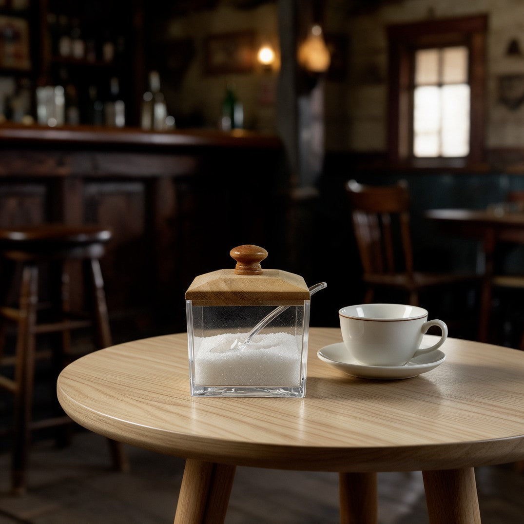 Plexi Sugar Jar with Wooden Lid & Spoon-Square
