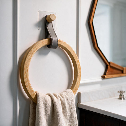 No-Drill Round Bamboo Towel Ring