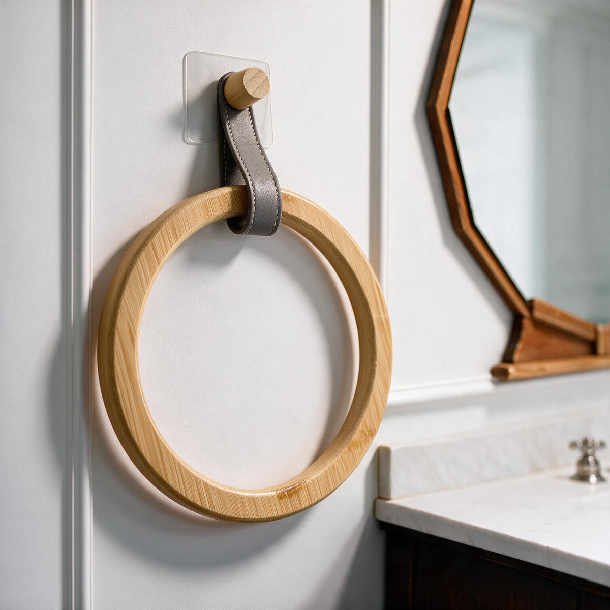 No-Drill Round Bamboo Towel Ring