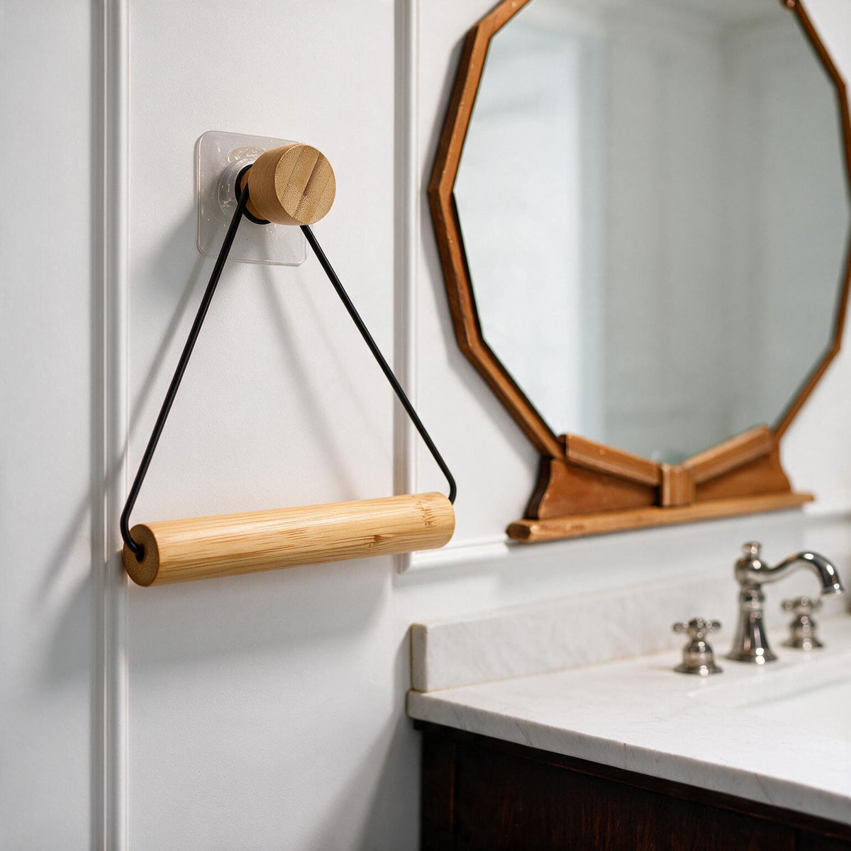 No-Drill Hanging Bamboo Towel Bar