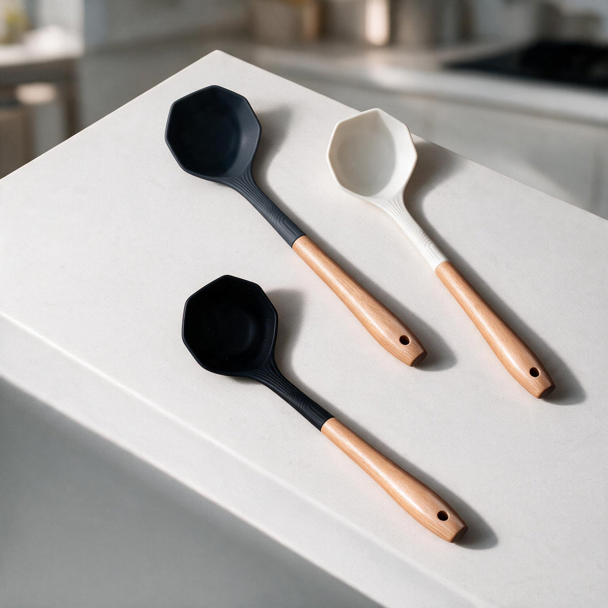 Silicone Soup Ladle with Wooden Handle