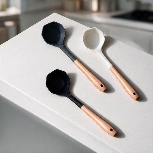 Silicone Soup Ladle with Wooden Handle
