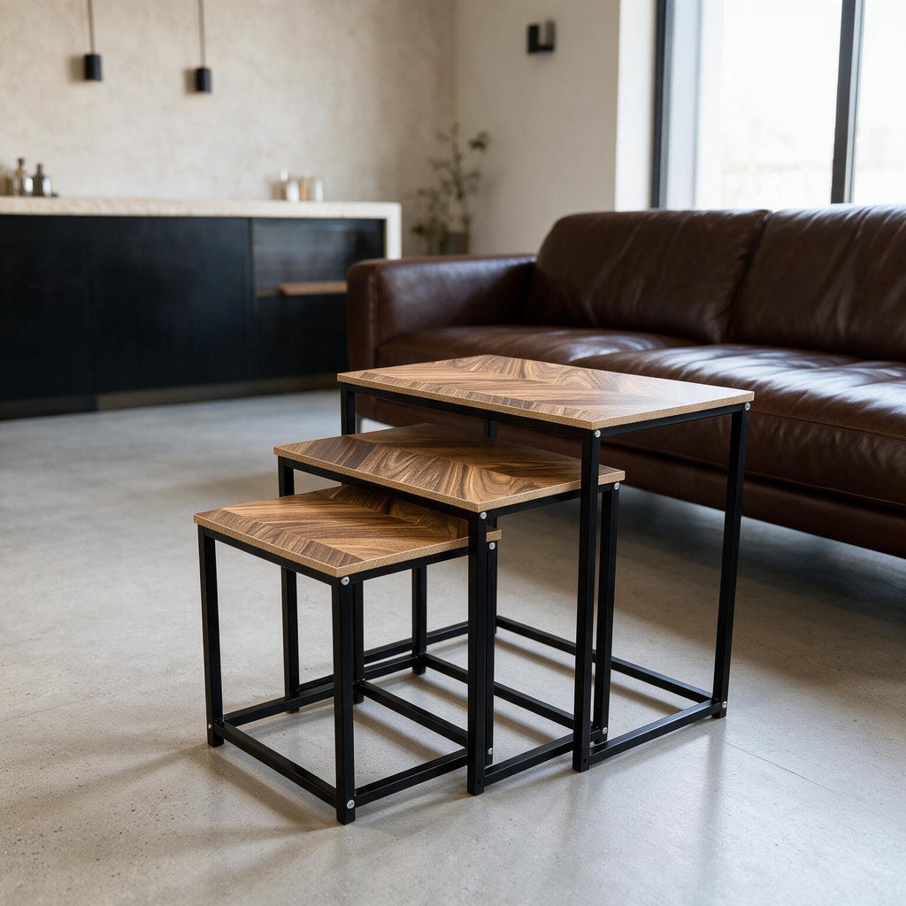 3-Piece Industrial Wood Nesting Table Set