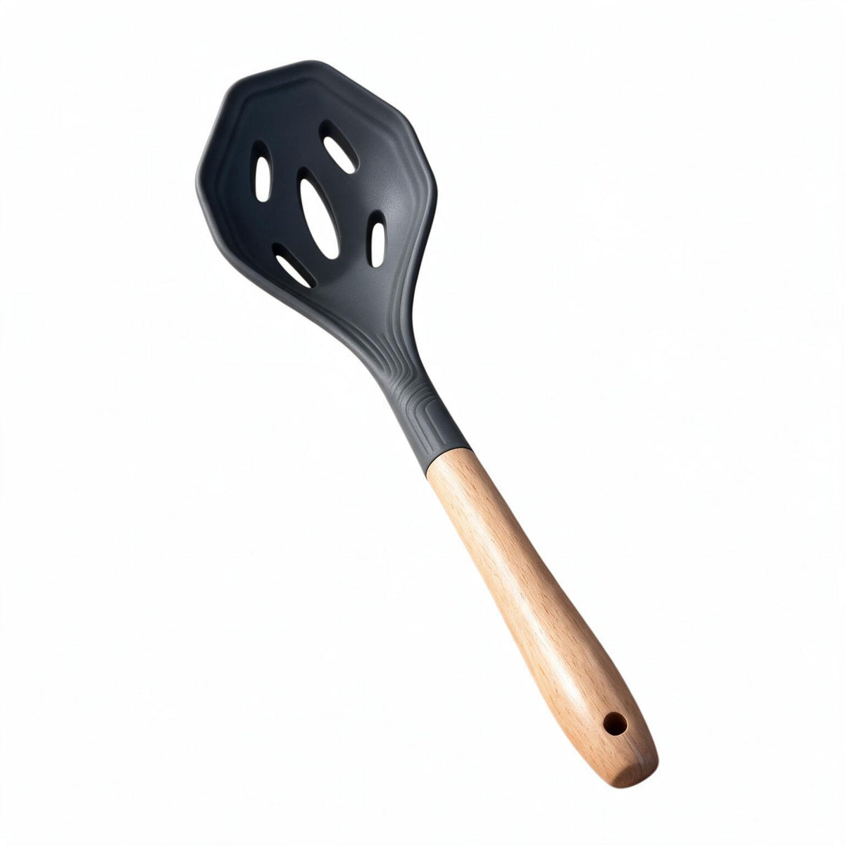 Silicone Slotted Spoon with Wooden Handle
