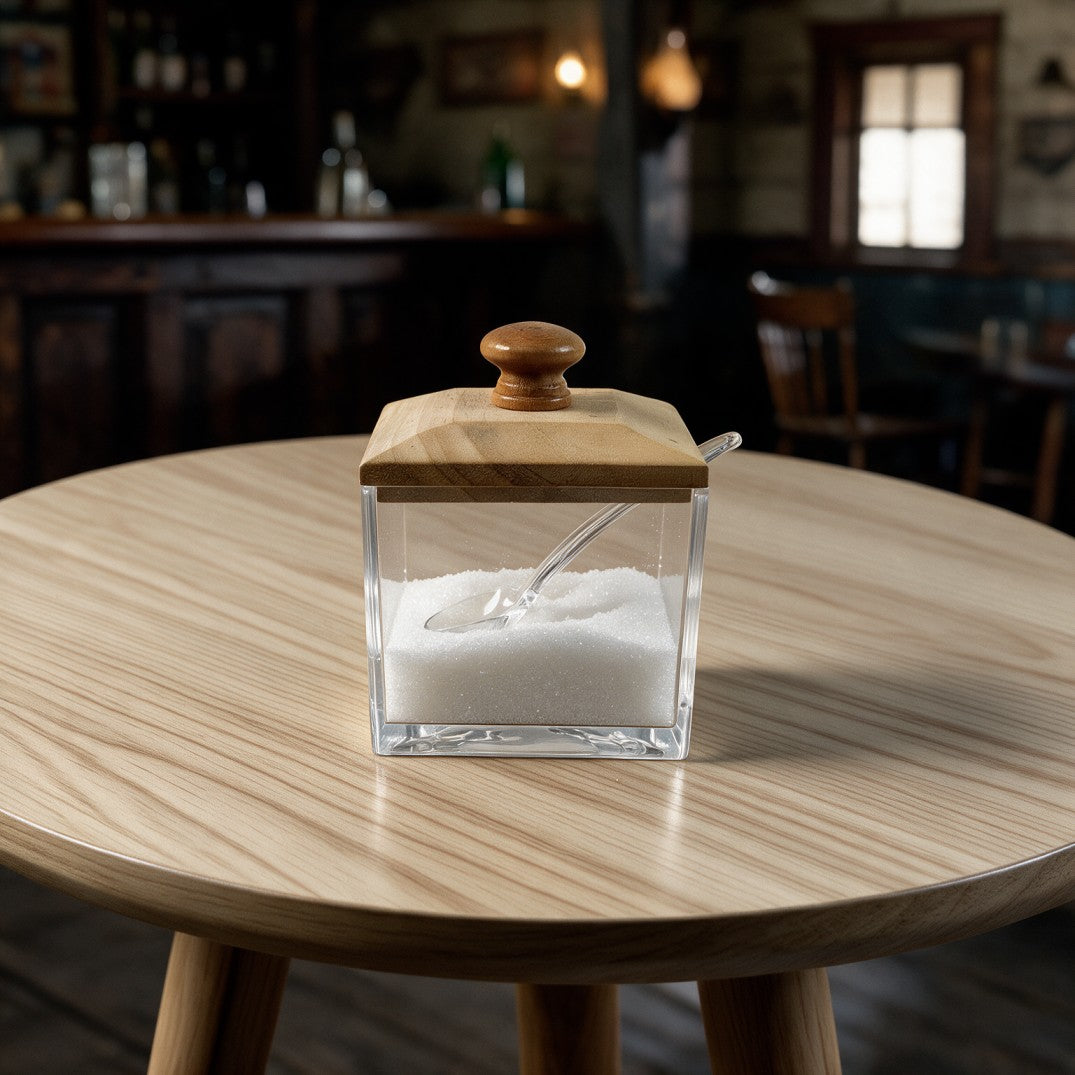 Plexi Sugar Jar with Wooden Lid & Spoon-Square