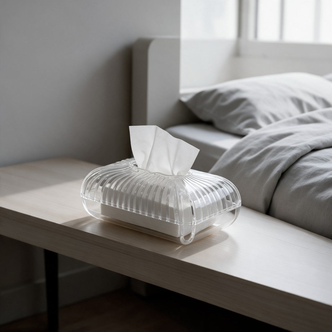 Clear Ribbed Plexi Tissue Box