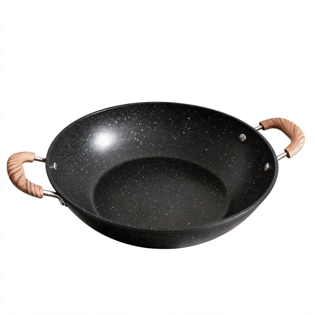Granite Non-Stick Deep Frying Pan with Wood-Look Handles
