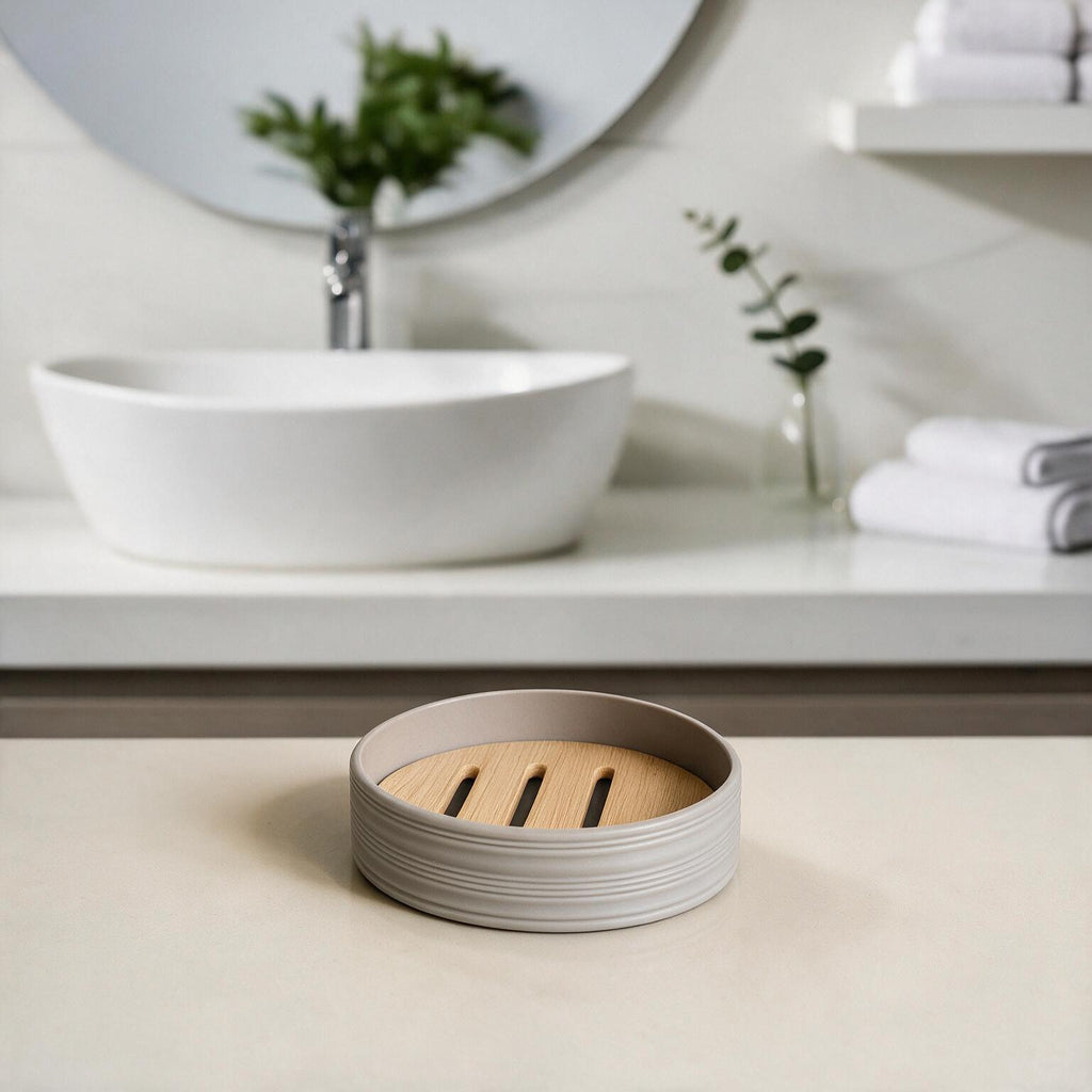 Bathroom Accessories Set with Bamboo Lids – 8 Pieces