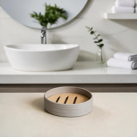 Ensemble d'accessoires de salle de bain avec couvercles en bambou – 8 pièces