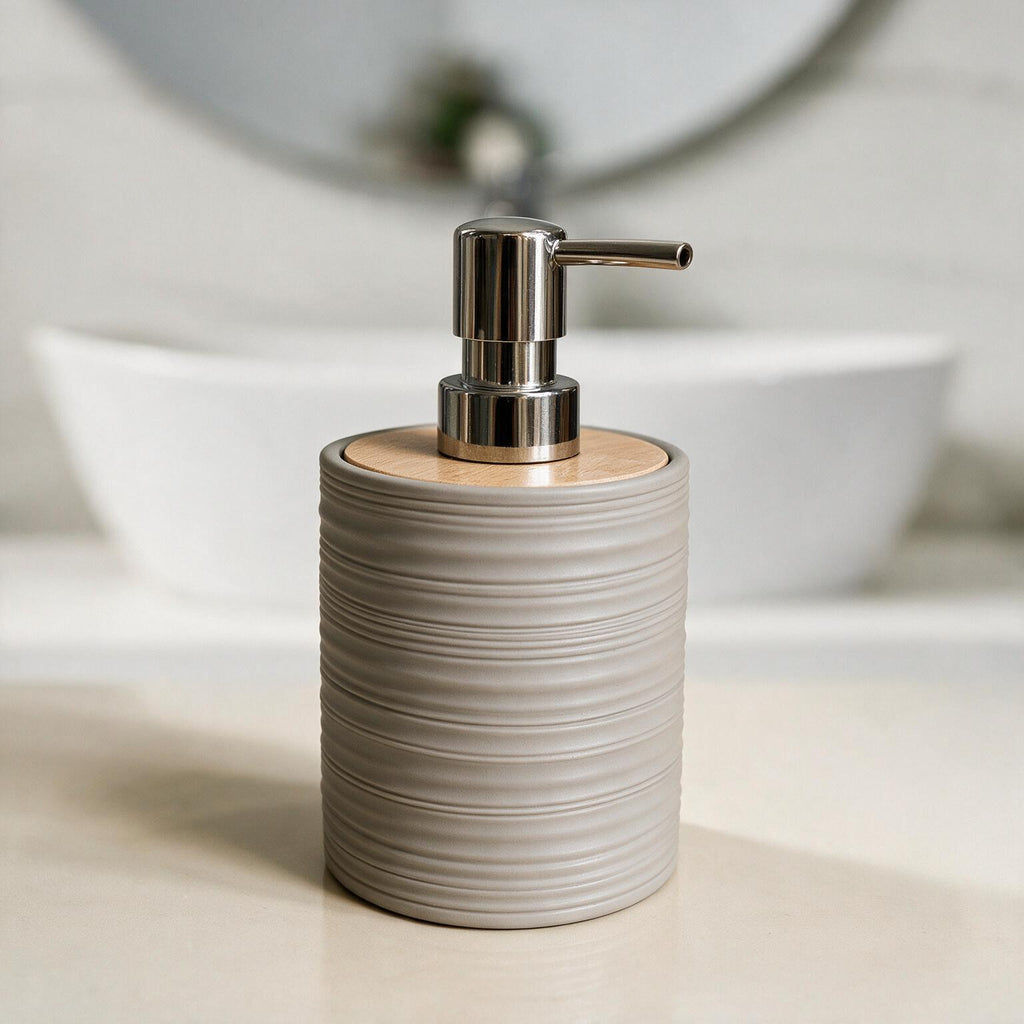 Bathroom Accessories Set with Bamboo Lids – 8 Pieces